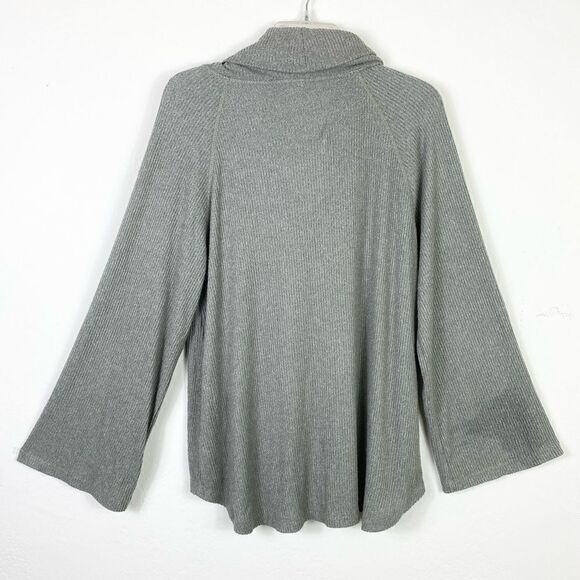 Maeve by Anthropologie Grey Ribbed Wide Sleeve Cowl Neck Sweater - Picture 2 of 6